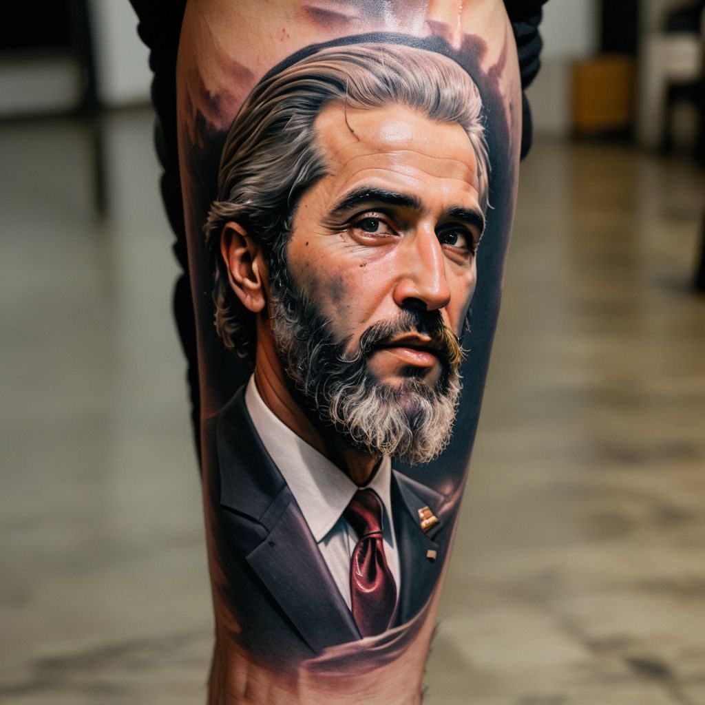 AI tattoo flash: photorealistic bearded gentleman portrait in black and grey