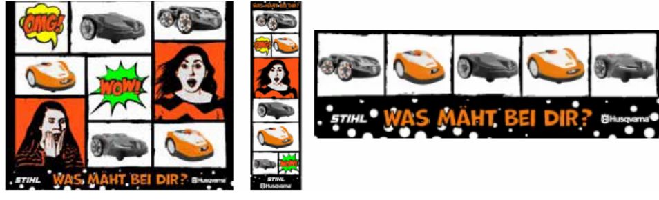 Deppe & Stücke social media campaign 'Was mäht bei dir?' in comic style with STIHL and Husqvarna