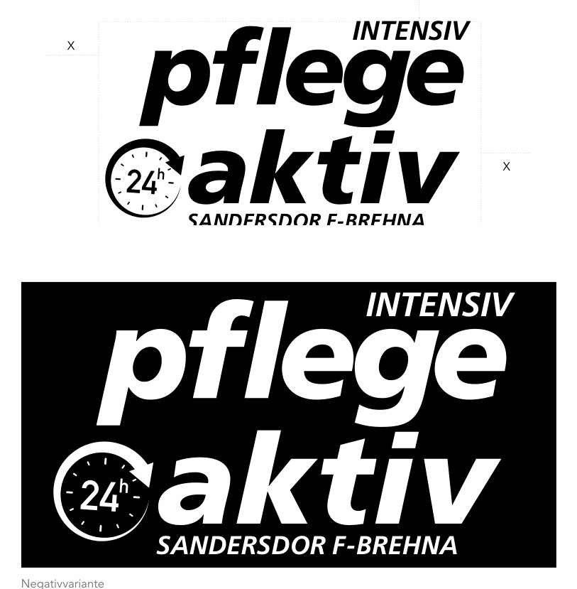 Pflegeaktiv corporate design: logo in positive and negative variants from the CD manual